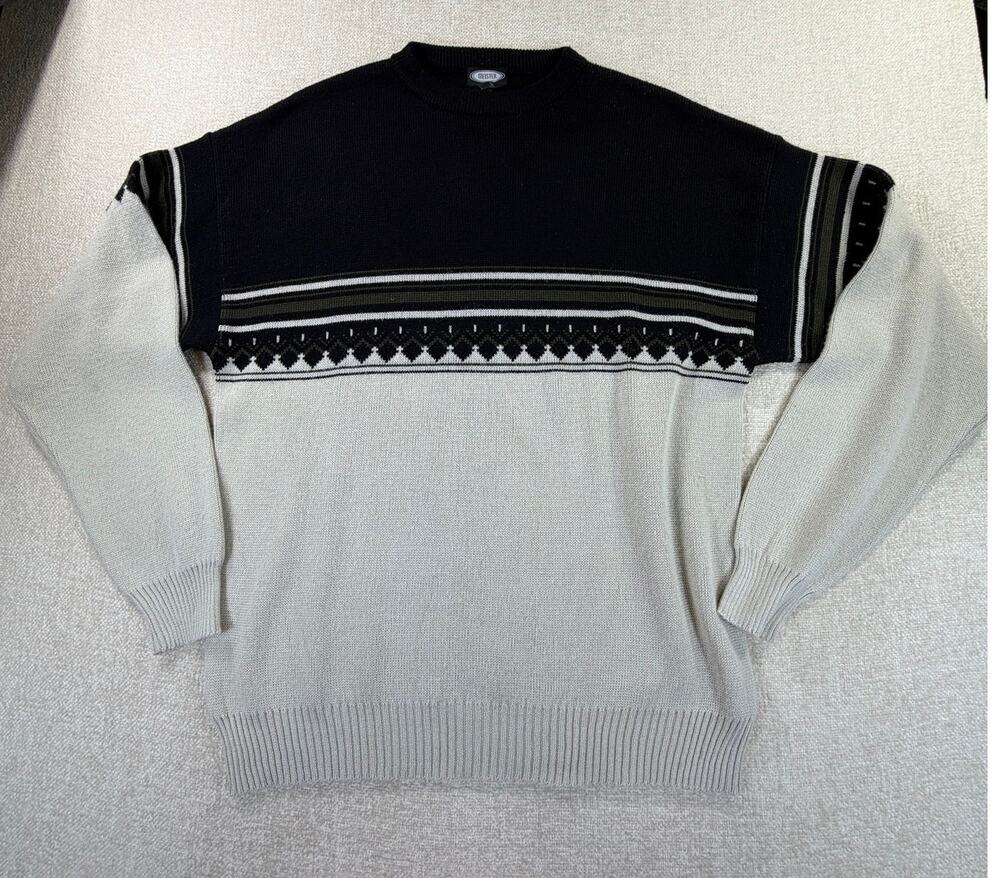 Meister Men's XL Tan Black Nordic Wool Blend Pullover Ski Sweater Vintage Warm
